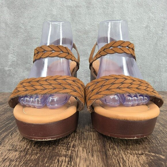Cato Platform Block Heel Sandals 10 W Brown Faux Leather Strappy Ankle Boho Chic - Picture 4 of 14